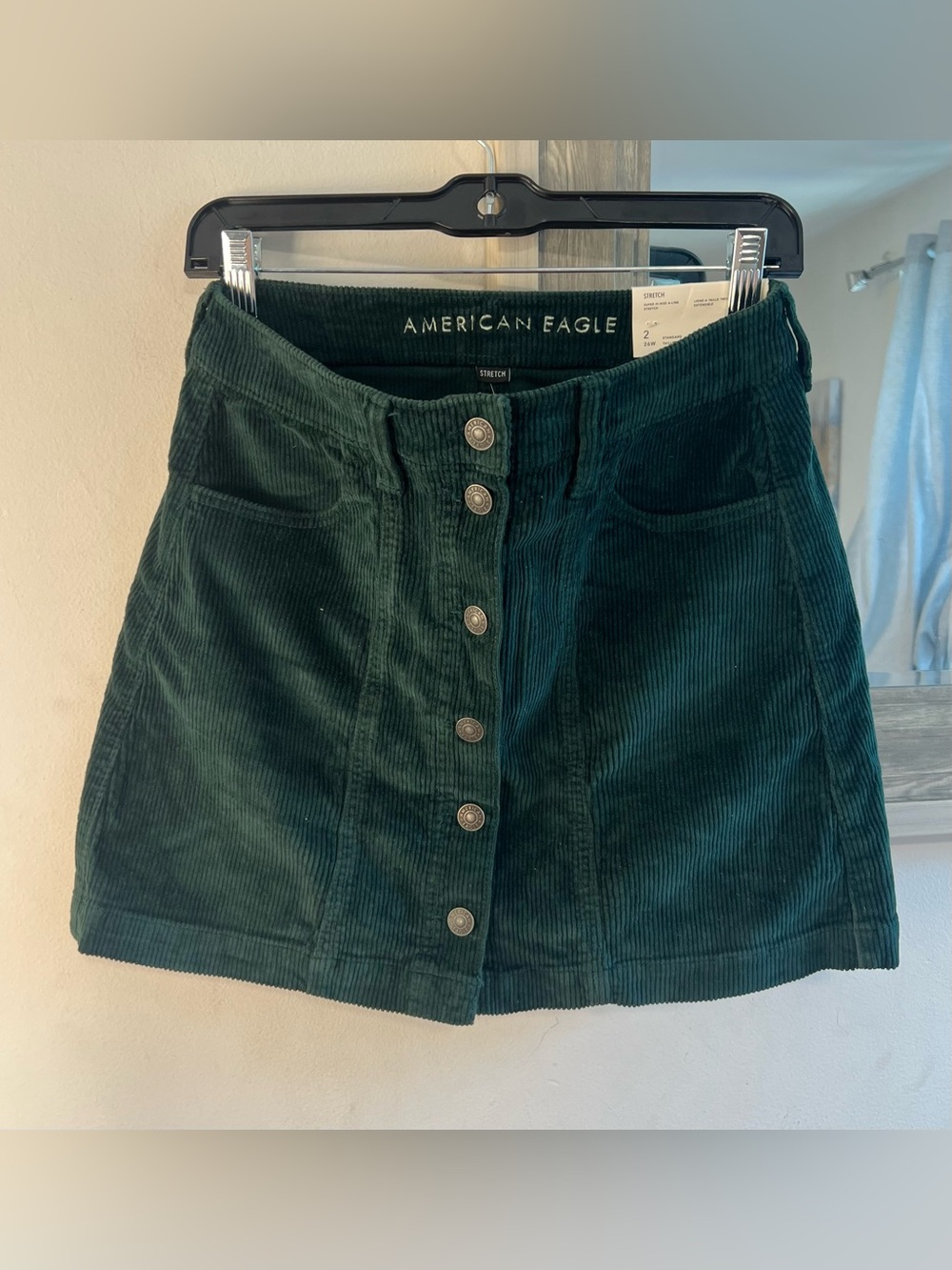 American Eagle Outfitters Forest Green Corduroy Button-Front Mini Skirt
